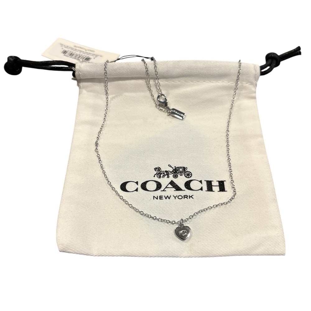 Coach Silver Heart Pendant Necklace and Coach Pouch - Picture 2 of 8